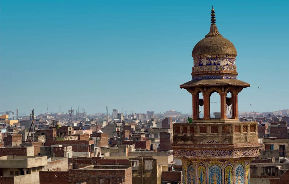 aerial view of wazir khan mosque in the old city centre of lahore pakistan