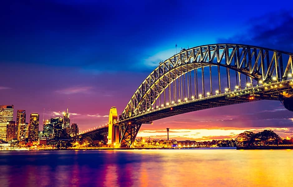 sydney harbour bridge at sundown