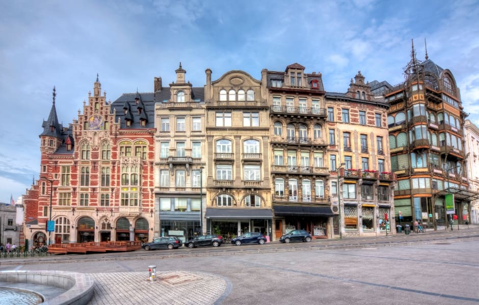 street in brussels showcasing different architectural styles