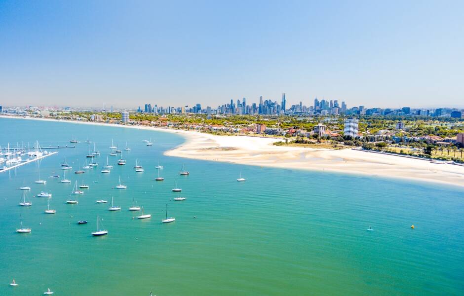 Aerial view of St Kilda Beach, Melbourne