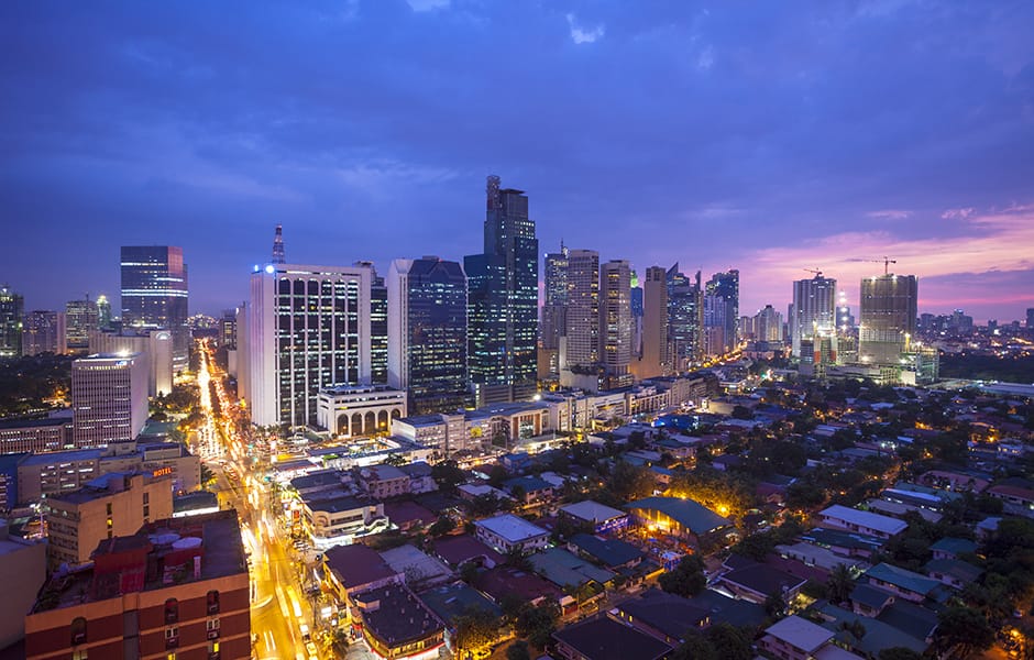 elevated night view of makati the business district of metro manila philippines