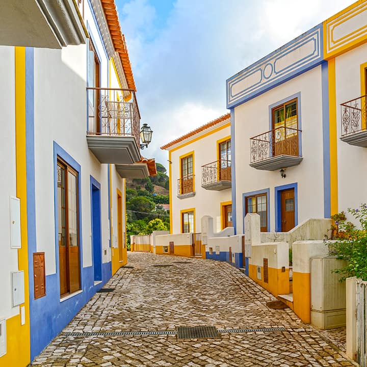 village street of bordiera in faro portugal