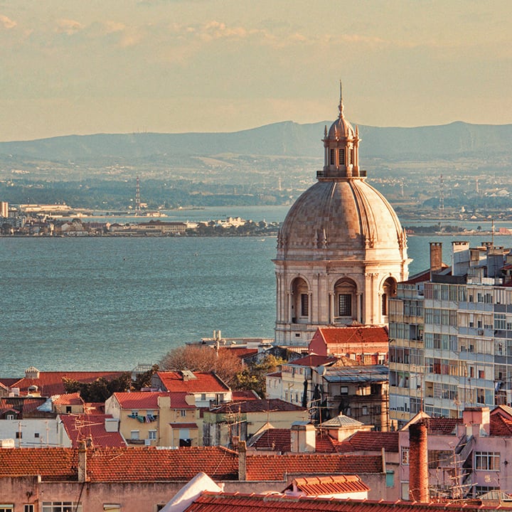 lisbon city at sunrise in portugal