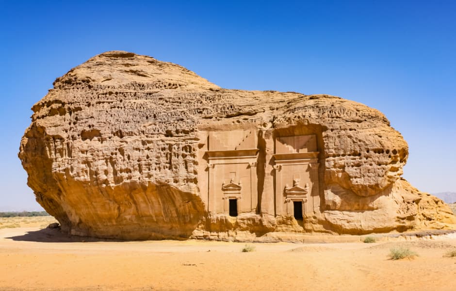 rock tombs from nabatean kingdom near al ula saudi arabia