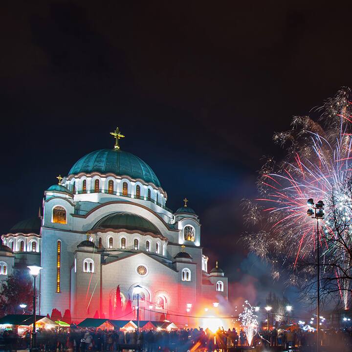 fireworks at the temple of st sava in belgrade