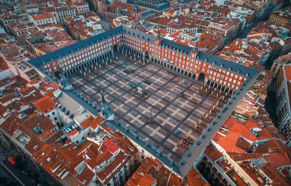 aerial view of plaza mayor madrid 