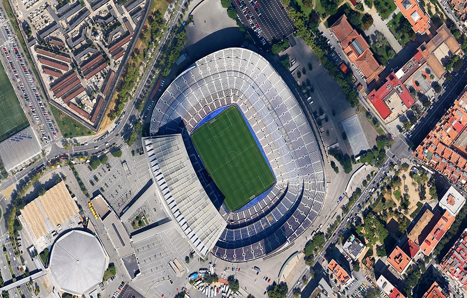 aerial view of camp nou stadium in barcelona