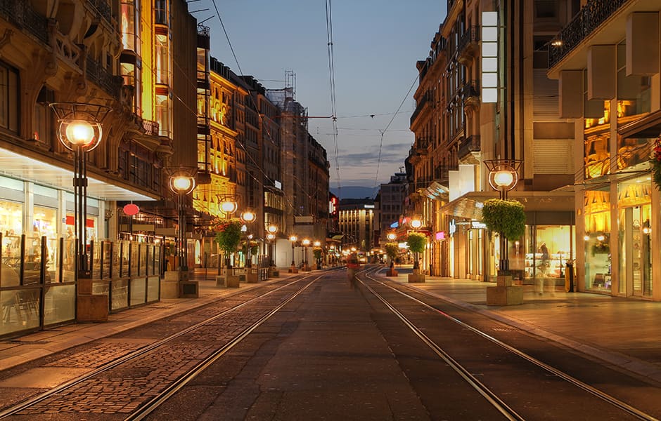 a commercial shopping boulevard in geneva switzerland