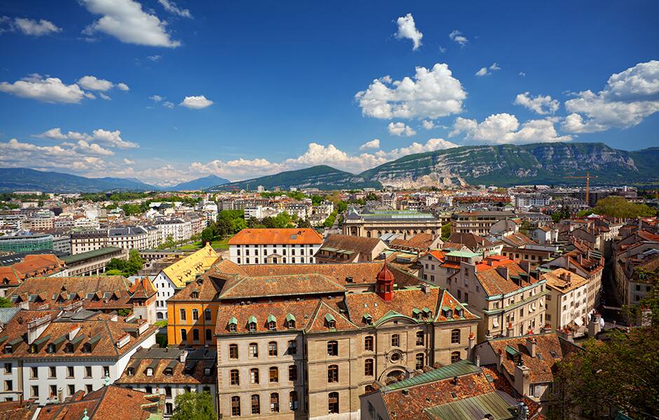 view from cathedral of geneva old town