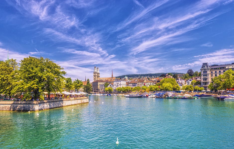 limmat river in summer in zurich switzerland