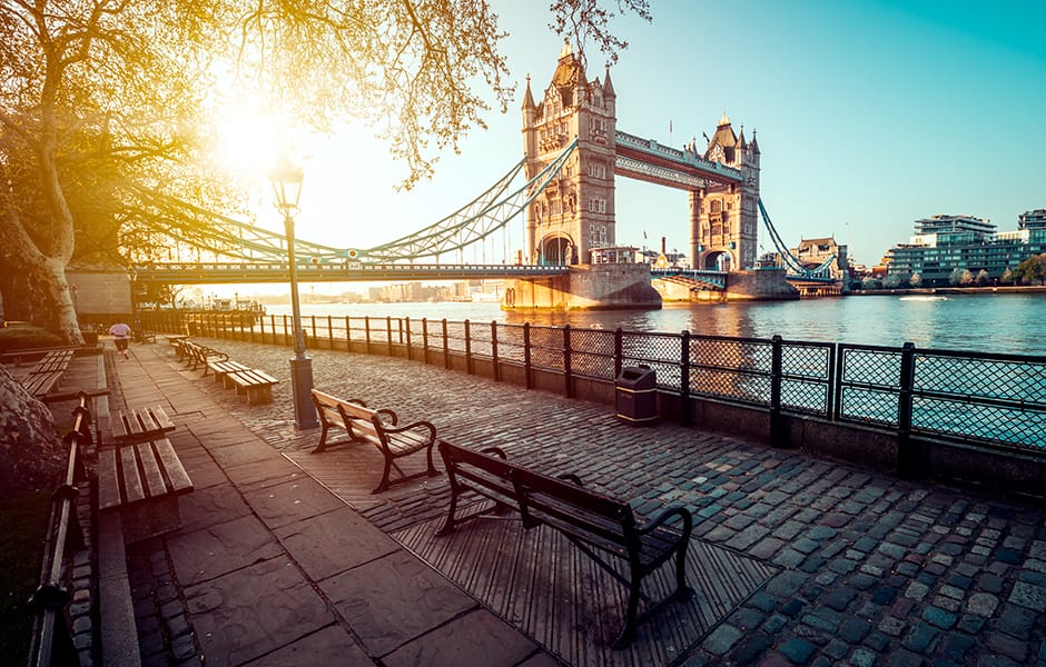 river thames with tower bridge in the distance in london