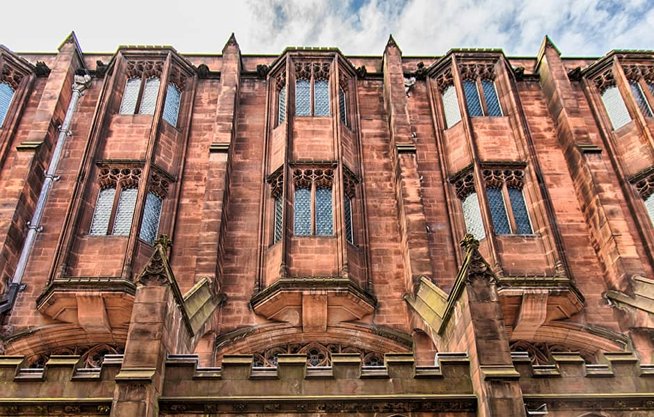 the impressive exterior of john rylands library in manchester uk