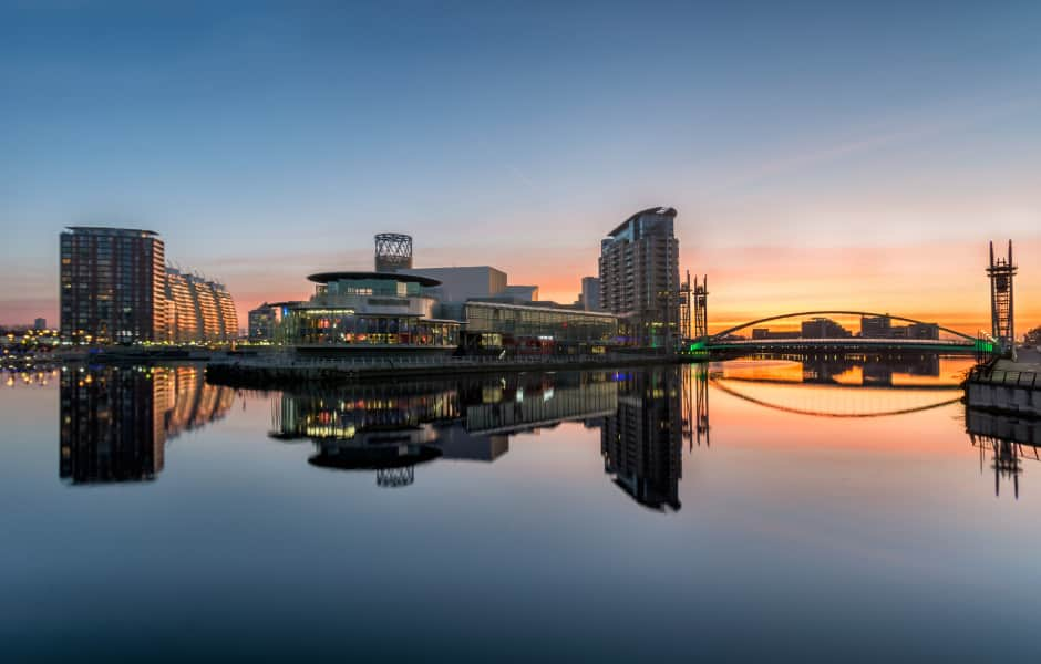 sunrise at salford quays in manchester 