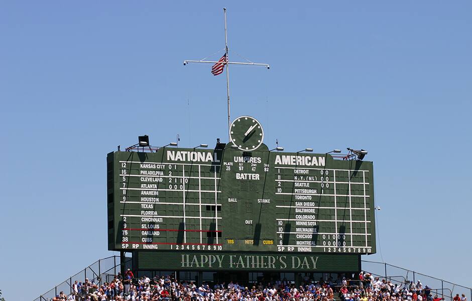 wrigley field game day board in chicago