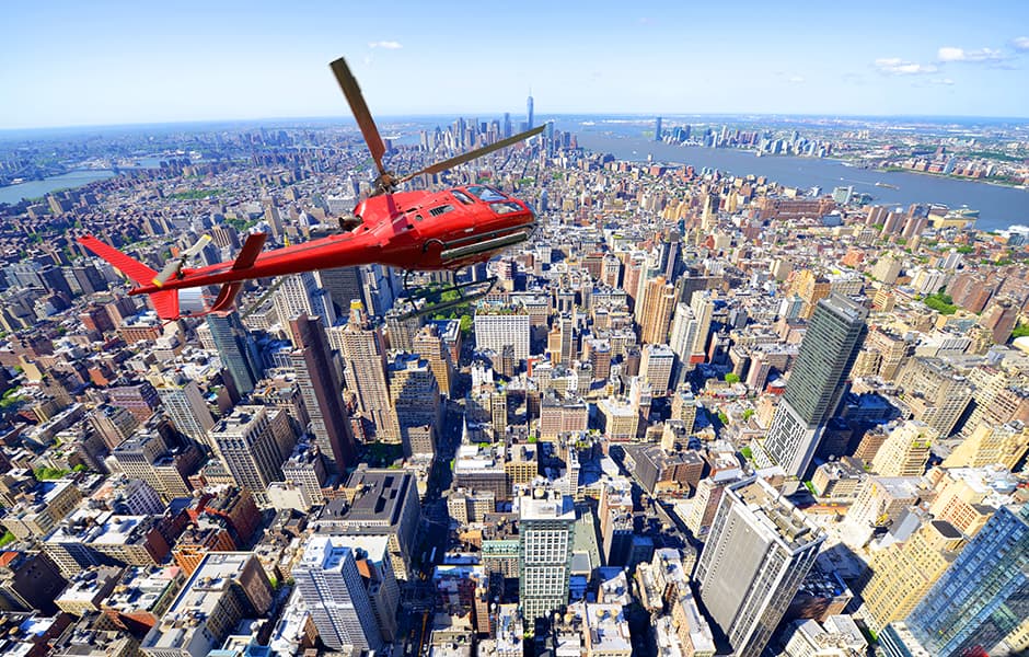 helicopter flying over new york city