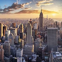 aerial view over new york city skyline usa