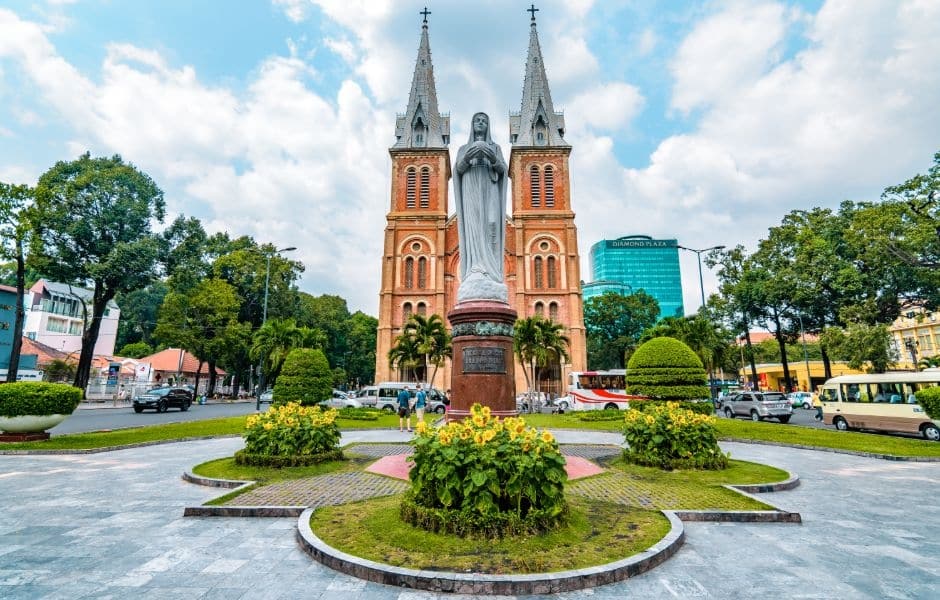 notre dame cathedral of saigon in ho chi minh city on a sunny day