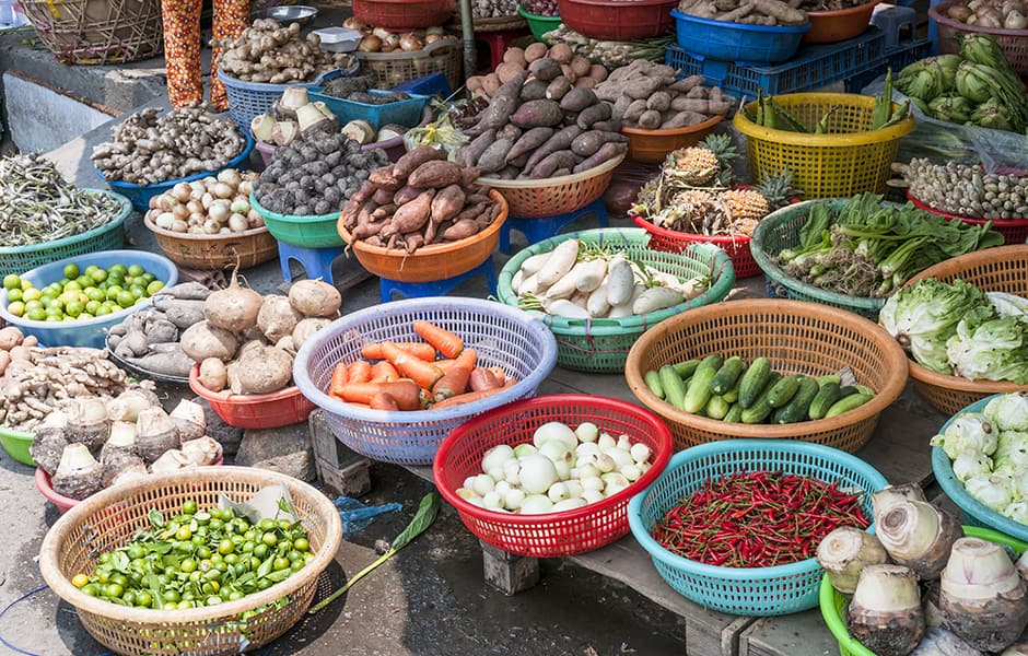 vegtables at a street market in vietnam