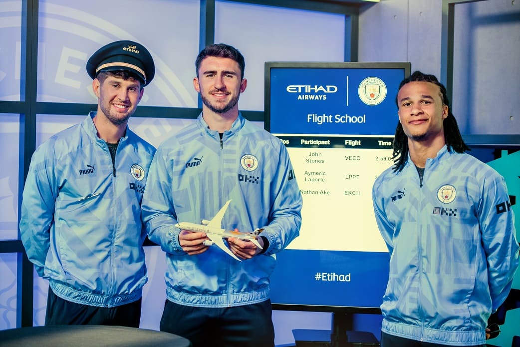 Manchester City Players earn their wings in Etihad's Pilot Challenge